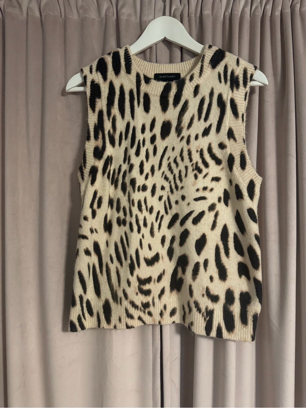 Sanctuary Cream and Black Leopard Print Sleeveless Knit Tank